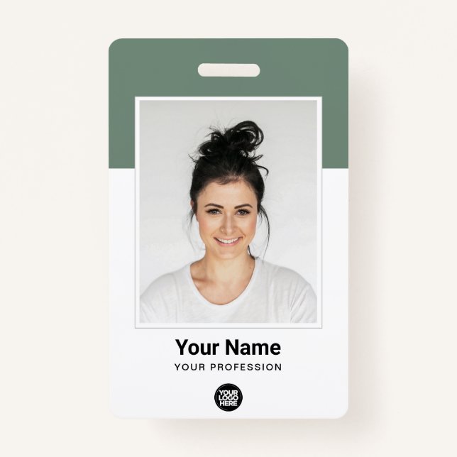 Custom Sage Green Employee Large Photo Logo Name Badge (Front)
