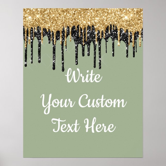 Custom Sage Green Gold Glitter Birthday Photo Prop Poster (Front)