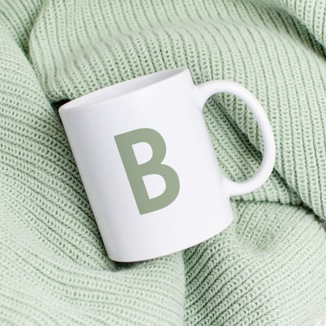 Custom sage green large initial letter modern coffee mug (Creator Uploaded)