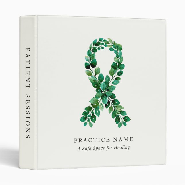 Custom Sage Green Mental Health Practice Botanical 3 Ring Binder (Front/Spine)