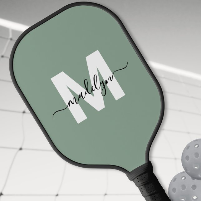 Custom Sage Green Modern Name Monogram Pickleball Paddle (Custom Sage Green Modern Name Monogram Pickleball Paddle)