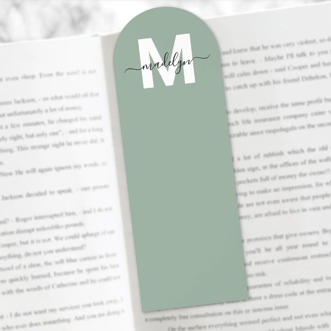 Custom Sage Green Monogram Name Bookmarks (Custom Sage Green Monogram Name Bookmarks)