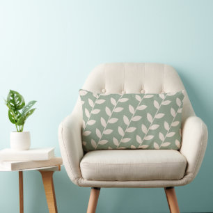 Custom Sage Green Retro Leaf Pattern Lumbar Pillow