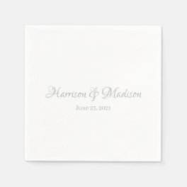 Custom sage green Script Couple Name Date Wedding Napkins
