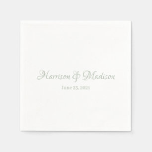 Custom sage green Script Couple Name Date Wedding Napkins