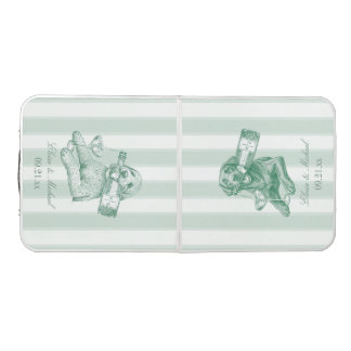 Custom Sage Green Stripe Labrador Doodle Wedding Beer Pong Table