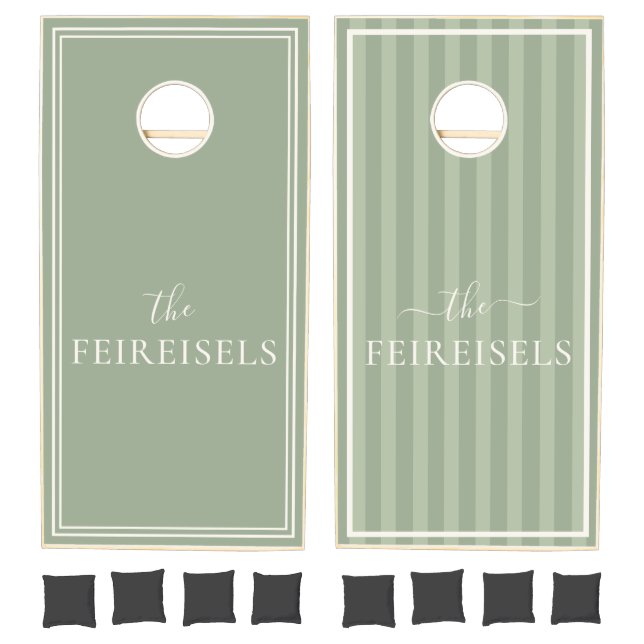  Custom Sage Green Stripe Wedding Cornhole Set (Set)