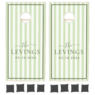 Custom Sage Green Striped Wedding Cornhole Set