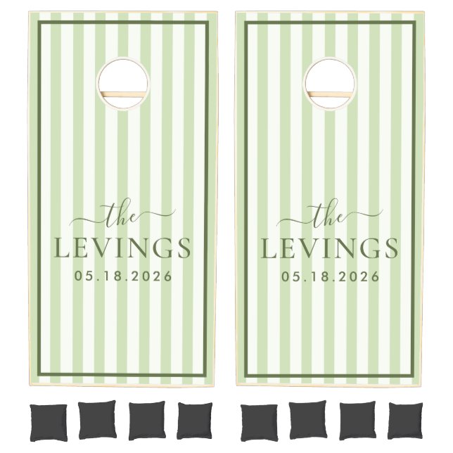  Custom Sage Green Striped Wedding Cornhole Set (Set)