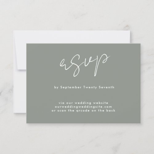 custom sage green white Website QR CODE BACK RSVP Card