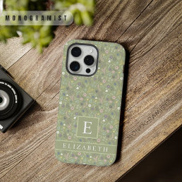 Custom Sage Olive Green Floral White Pink Flowers iPhone 15 Pro Max Case