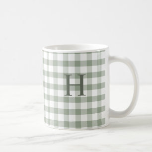 Custom Sage Olive Green Gingham Modern Monogram Coffee Mug