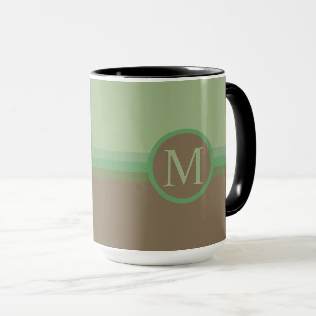 Custom Sage Olive Green Grey Brown Color Block Mug (Front Right)
