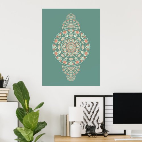 Custom Sage &amp; Sand Retro Ornamental Mandala Poster