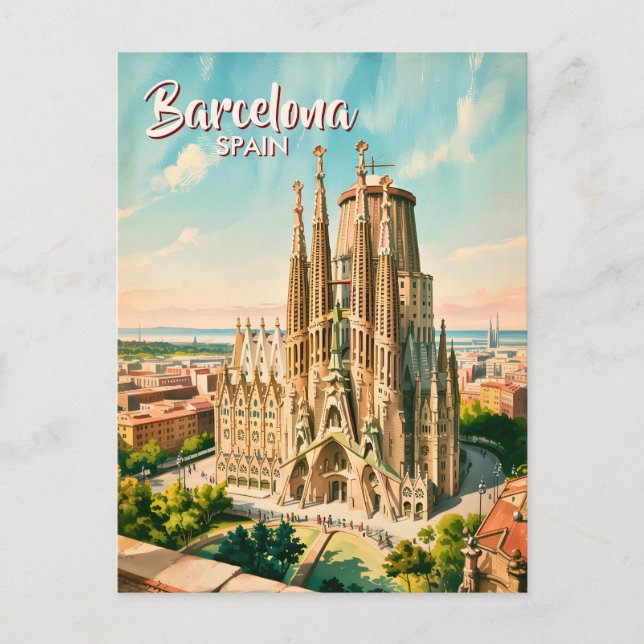 Custom Sagrada Familia Barcelona Travel Watercolor Postcard (Front)