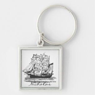 Custom Sailboat Windjammer Nautical Seafaring Boat Keychain