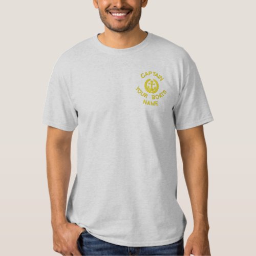 Custom sailing boat captain and anchor embroidered T_Shirt