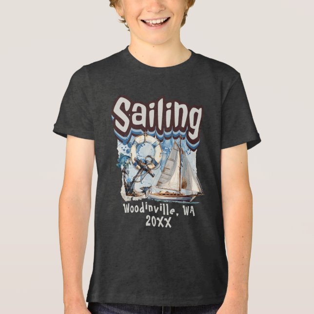 Custom Sailing Lover Sailor Location Date Name Tri-Blend Shirt (Front)
