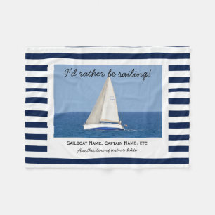 Custom Sailing Sailboat Photo Blue & White Stripes Fleece Blanket