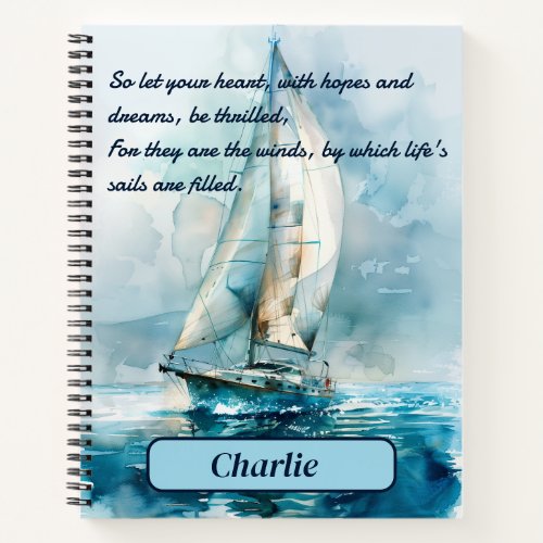 Custom Sailing Yacht Inspirational Hardcover Notebook