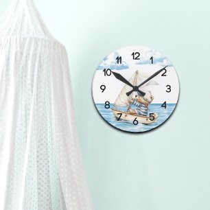 Custom Sailor Teddy Bear Nursery Round Clock