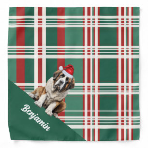 Custom Saint Bernard Dog Santa Plaid Christmas Bandana