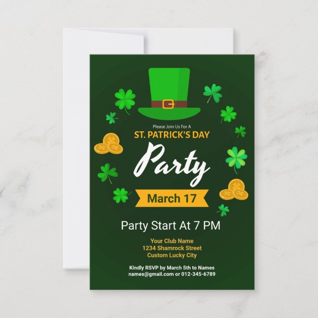 Custom Saint Patrick's Day Irish Themed Party Invitation (Front)