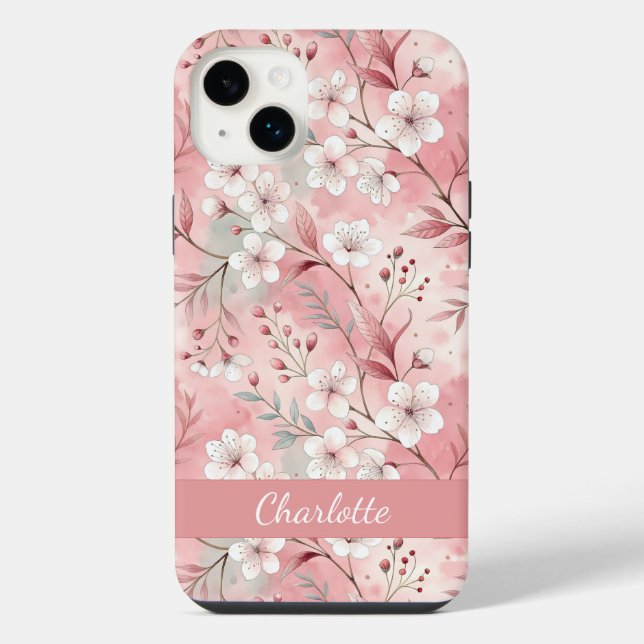 Custom Sakura Flower Pattern Pink  Iphone Case (Back)
