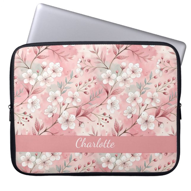 Custom Sakura Flower Pattern Pink  Laptop Sleeve (Front)