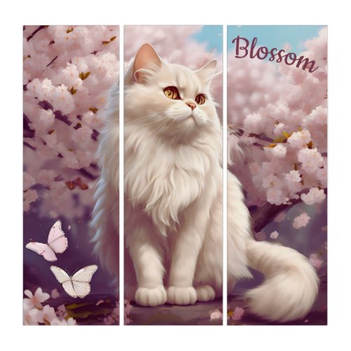 Custom Sakura the Cat in Cherry Blossom Forest Triptych