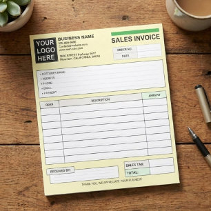 Custom Sales Invoice Receipt Logo Company Form Notepad