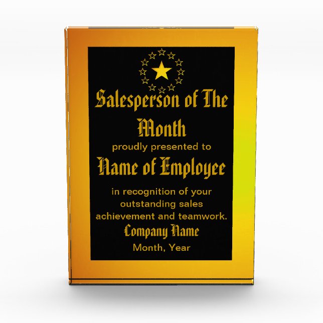 Custom Salesperson of The Month Award (Front)