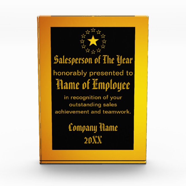 Custom Salesperson of The Year Award (Front)