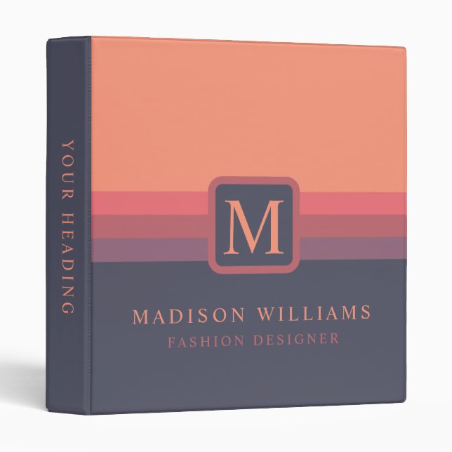 Custom Salmon Pink Peach Purple Color Block 3 Ring Binder (Front/Spine)