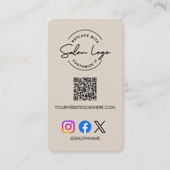 Custom Salon Logo QR Code Social Media Marketing  Business Card (Front)