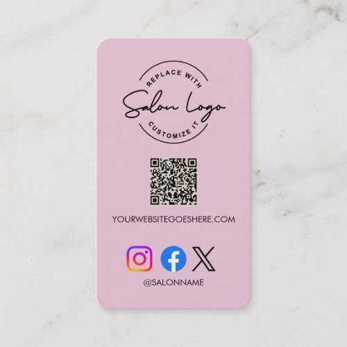 Custom Salon Logo QR Code Social Media Pink Business Card