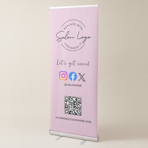 Custom Salon Logo QR Code Social Media Pink Retractable Banner