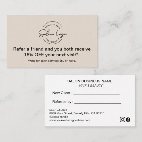 Custom Salon Referral Discount Card Refer a Friend