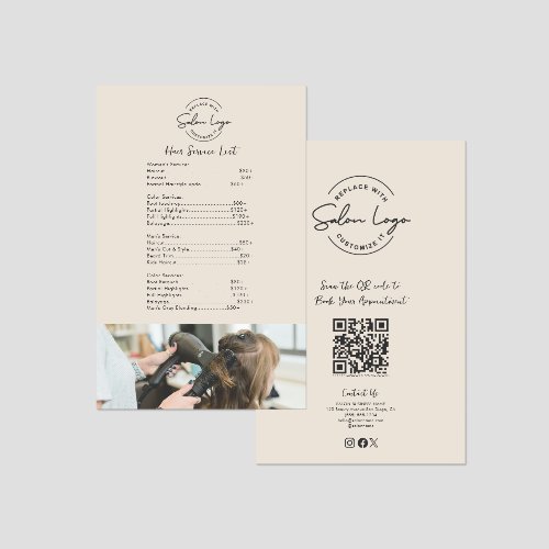 Custom Salon Service Menu with QR Code Price list