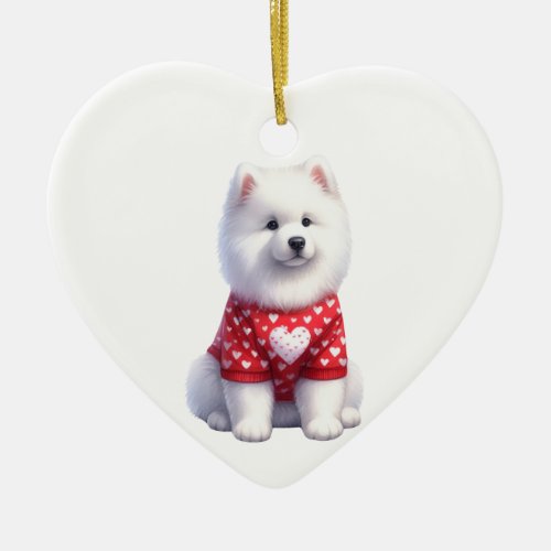 Custom Samoyed Dog Valentine Ceramic Ornament