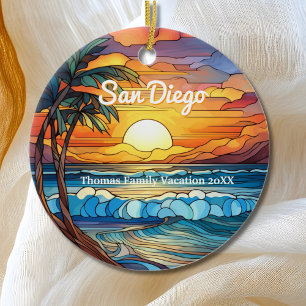 Custom San Diego Faux Stained Glass Ceramic Ornament