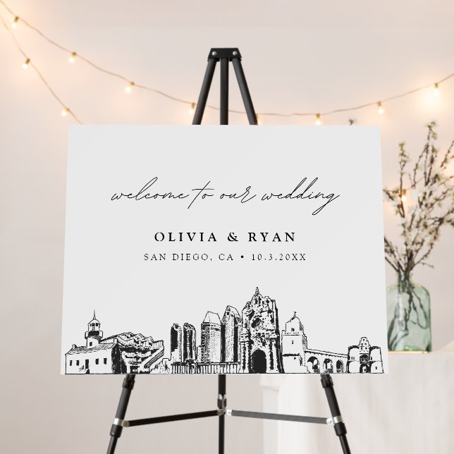 Custom San Diego Wedding Skyline Welcome Sign (In Situ (Stand))
