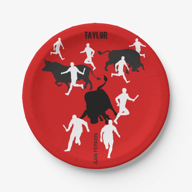 Custom, San Fermin Pamplona, bull run / encierro, Paper Plates (Front)