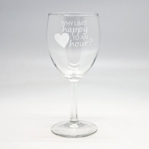 Custom Sand Etched 10.5 oz Wine Glass - Happy Hour