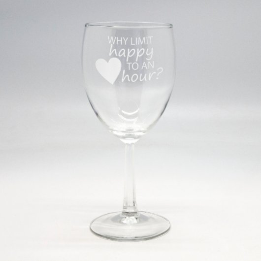 Custom Sand Etched 10.5 oz Wine Glass - Happy Hour (Front)