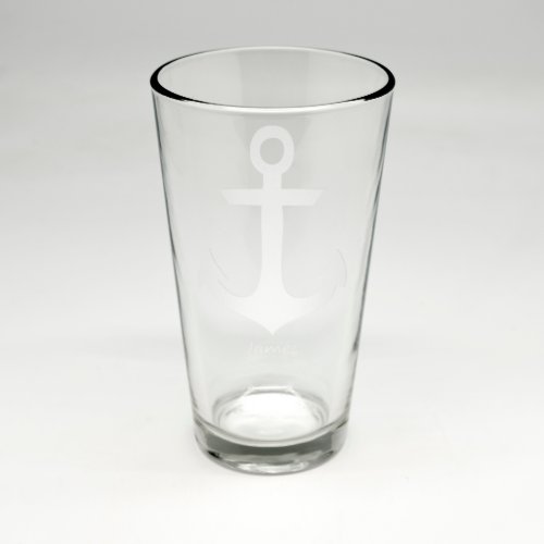 Custom Sand Etched Anchor 16 oz Pint Glass 