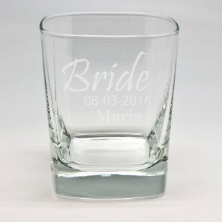 Custom Sand Etched Bridal Party Square Rocks Glass