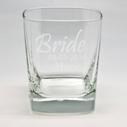 Custom Sand Etched Bridal Party Square Rocks Glass