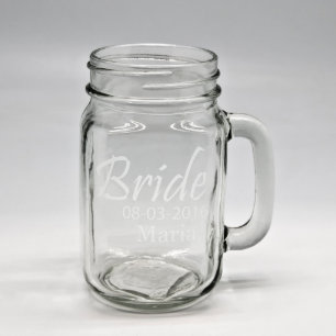 Custom Sand Etched Bride Mason Jar With Handle