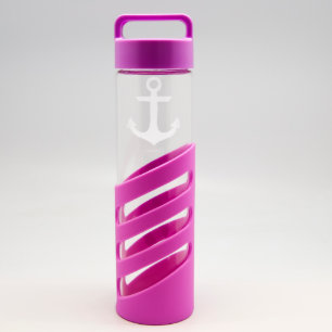 Custom Sand Etched Glass Water Bottle w/Anchor